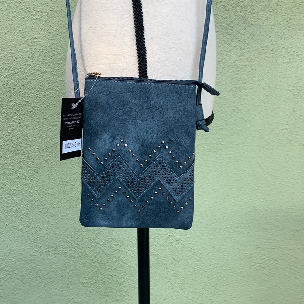 Memories small crossover bag with pocket in back for phone chevron look studs